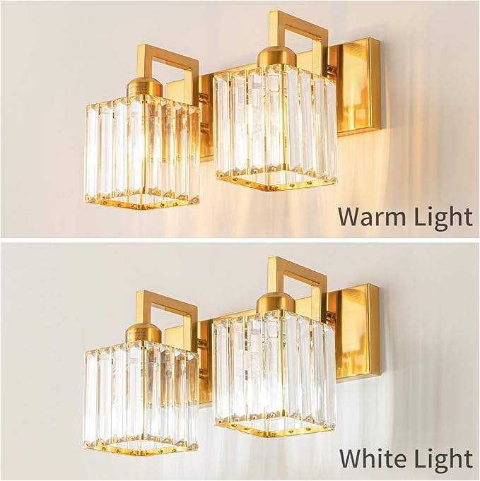 FDPBY Modern Bathroom Vanity Light 2-Lights Gold Crystal Wall Lamp Bathroom - Image 4