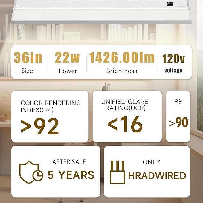 Ansen Hardwired Under Cabinet Lighting, 36in 22W LED Light - Image 2