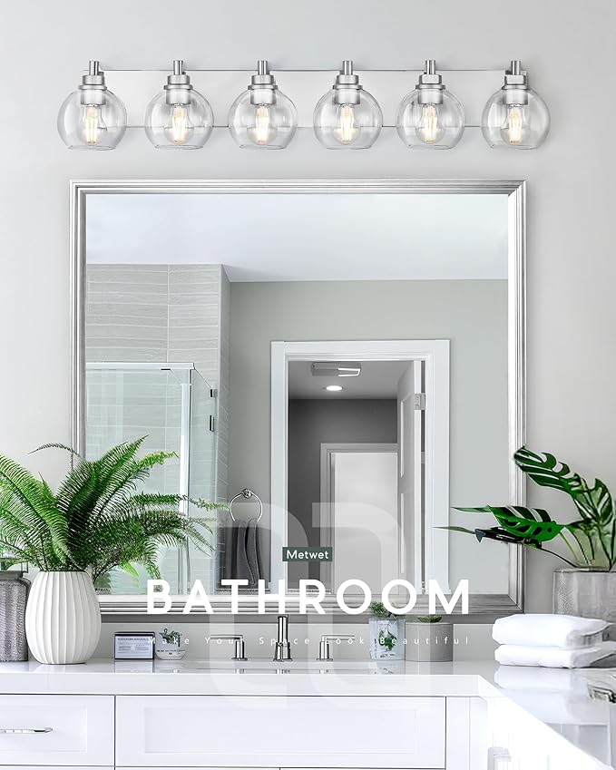 METWET Bathroom Light Fixtures, 6 Light Brushed Nickel Vanity Light, 38 Inch - Image 4