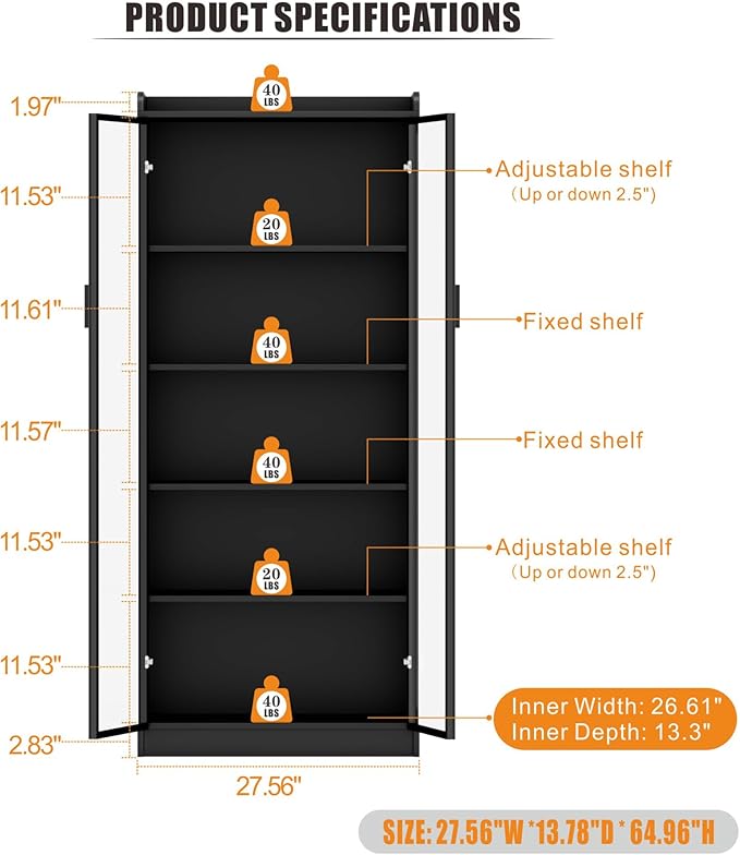 Dystler Display Cabinet with Doors and Adjustable Shelves, 5 Tier Display Case - Image 2