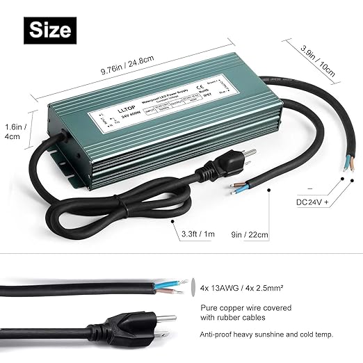 LLTOP LED Driver 400 Watts 110V/120V AC to 24V DC 16.6A Power Supply Waterproof - Image 3
