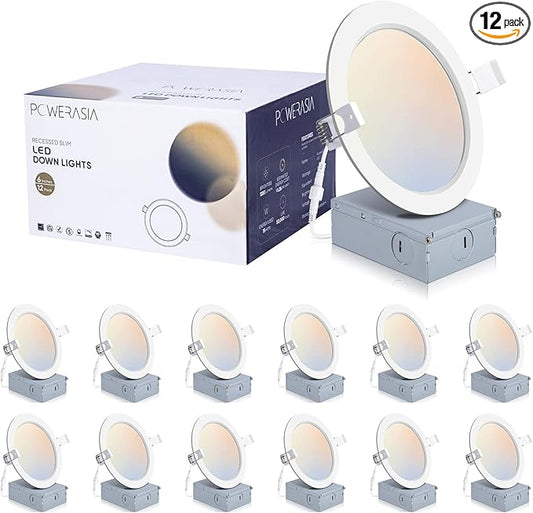 POWERASIA 12 Pack 6 Inch Ultra-Thin LED Recessed Ceiling Light by POWERASIA