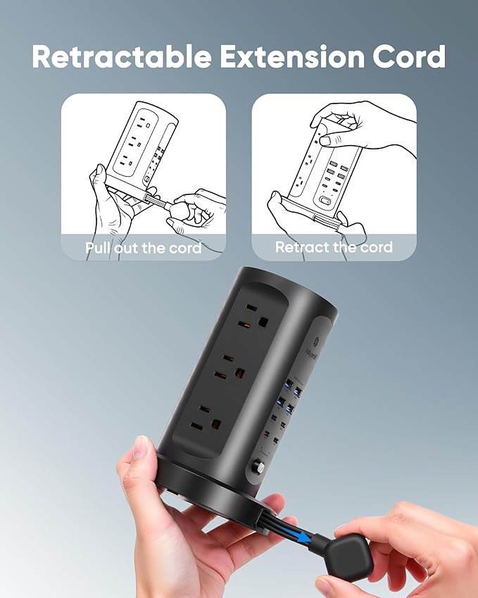 Kakyanill 115W USB Charging Station, Surge Protector Power Strip Tower - Image 4