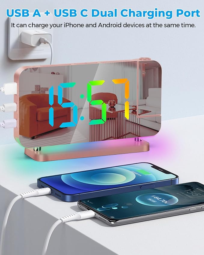 SZELAM Projection Alarm Clock, 7.4 in LED Mirror Digital Clocks Projection on - Image 6