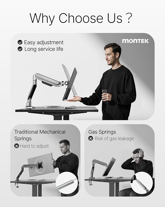 monTEK Deluxe Monitor Arm with USB A/C up to 40 Inch Holds 26.4 lbs Curved - Image 2