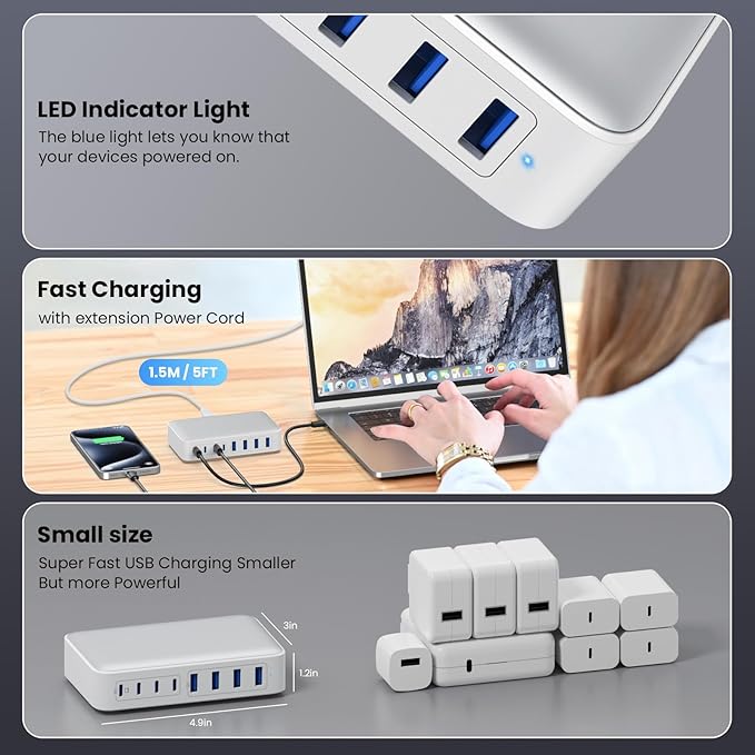 USB C Charger 200W USB C Charger Block, Upgraded GaN III 8-Port Fast Charging - Image 6