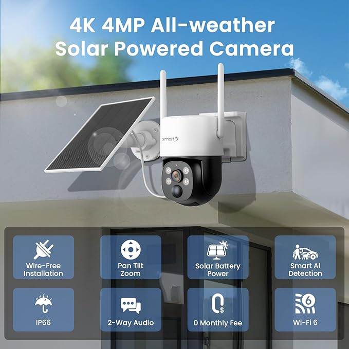 xmartO Solar/Battery-Powered Wire-Free PTZ Home Security Camera Wireless - Image 2