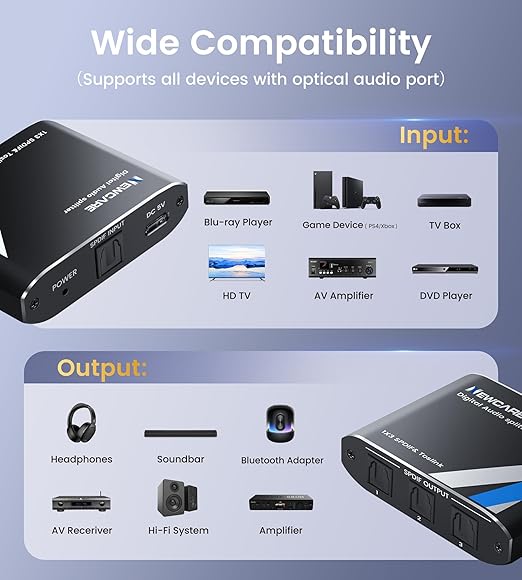 NEWCARE Optical Audio Splitter 1 in 3 Out, SPDIF Toslink Digital Optical Audio - Image 9