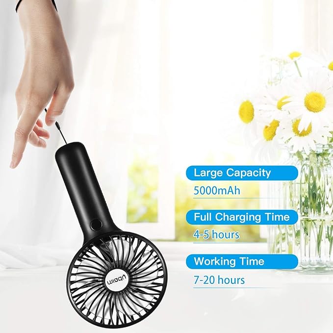 Miady 2-Pack Upgraded 5000mAh Portable Handheld Fan 3 Speed Mini USB Strong - Image 4