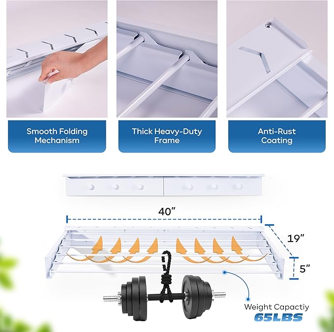 40" Premium Aluminium Foldable Clothes Drying Rack Included Shelf - Image 4