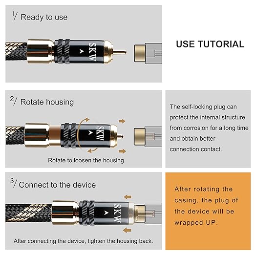 SKW Audiophiles Subwoofer Lock RCA Cable RCA to RCA Multiple Shield - Image 6