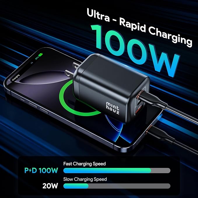 Minthouz 100W GaN Charger, 3-Port PD3.0 Fast Charging Station - Image 2