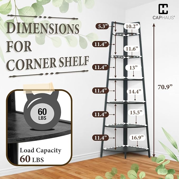 CAPHAUS Tall Corner Shelf Stand, 6-Tier Display Shelves, Ladder Corner Wood - Image 2