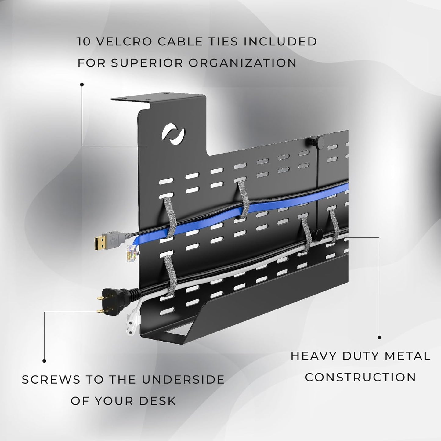 HumanCentric Under Desk Cable Management Tray & Cord Raceway, Black | Underdesk Cord Organizer, Standing Desk Cable & Wire Management, Heavy Duty, Straps Included, Medium