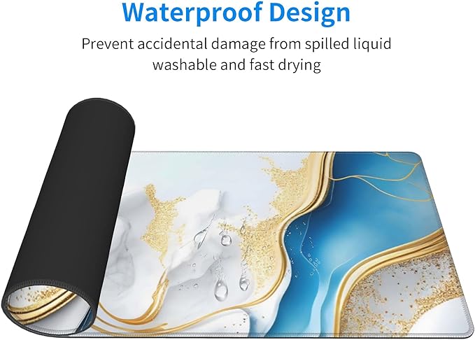 Swirl of Blue Gold Marble Extended Big Mouse Pad Large, XL Gaming Mouse Pad - Image 4