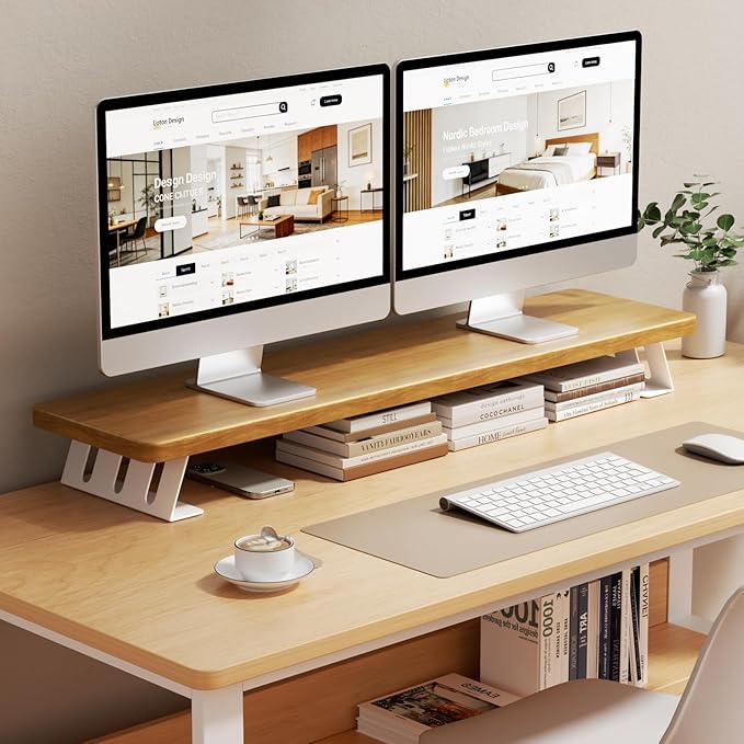 NestNeat Dual Monitor Stand Riser, 39 Inch Large Wood Monitor Stands - Image 7