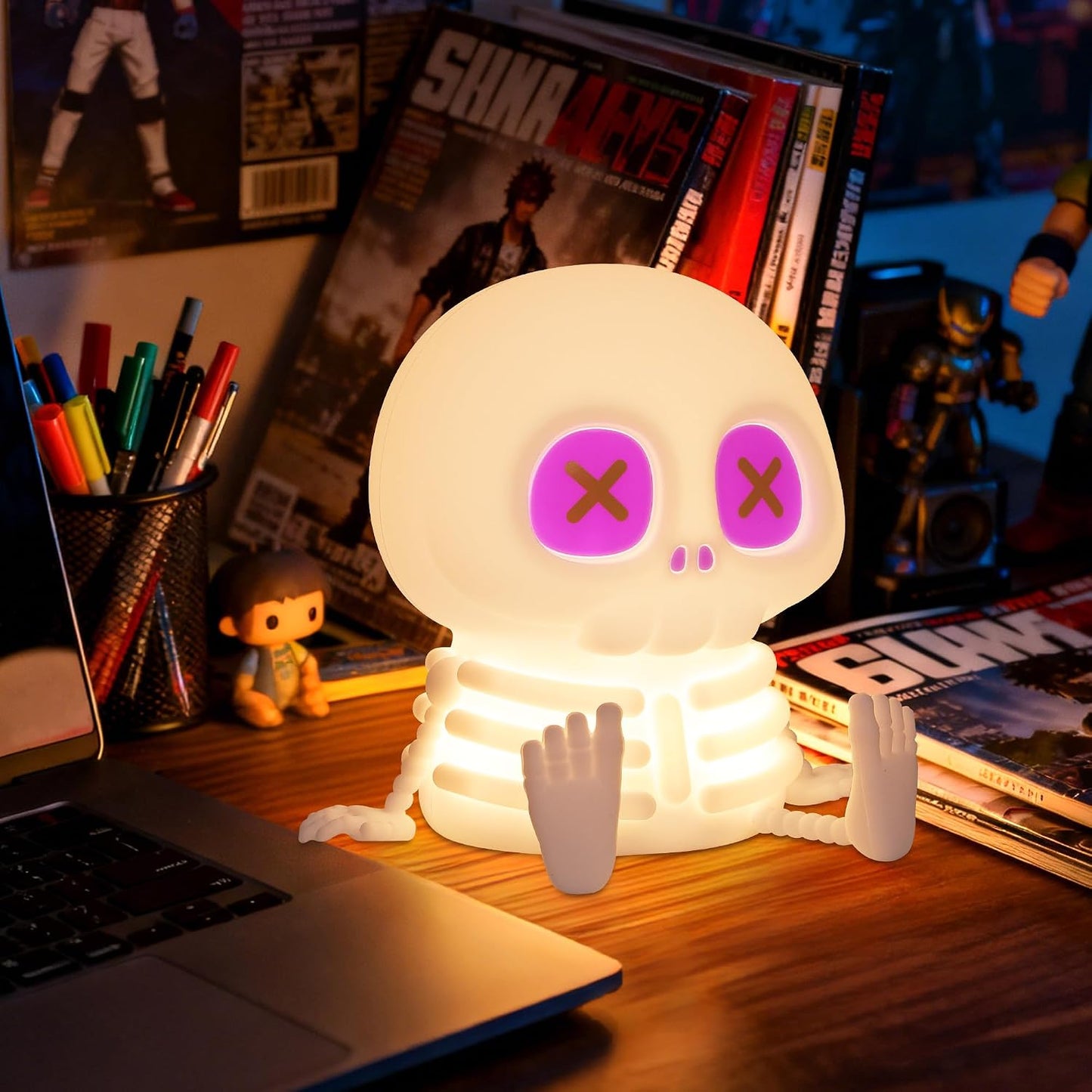Ammonite Skeleton Night Light, Silicone Skull Lamp, 8 Colors & 2-Level Adjustable Warm Light, Touch Control LED Bedside Lamp for Home, Summerween Party, Halloween Decor, Gift for Christmas Birthday