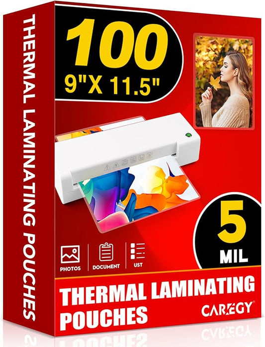 CAREGY 100 Pack Laminating Sheets, Holds 8.5 x 11 Inch Sheets, 5 Mil Thermal by CAREGY