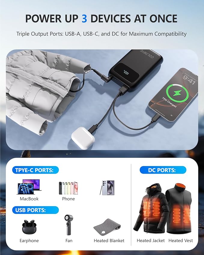 ColdBye Heated Vest Battery Pack . 5 , Type-C and USB - Image 5