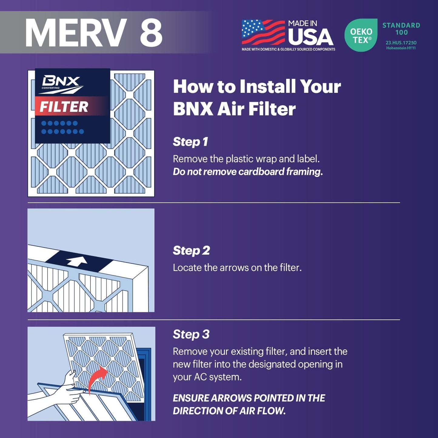 BNX TruFilter 12x24x1 Air Filter MERV 8 (6-Pack) - MADE IN USA – Dust & Pet Defense Electrostatic Pleated Air Conditioner HVAC AC Furnace Filters for Dust, Pet, Mold, Pollen MPR 600 – 700 & FPR 5