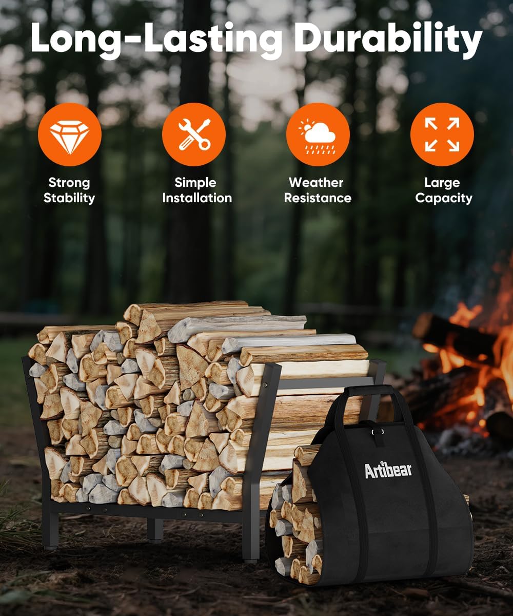 28 inch firewood rack with 900d canvas log, close-up detail