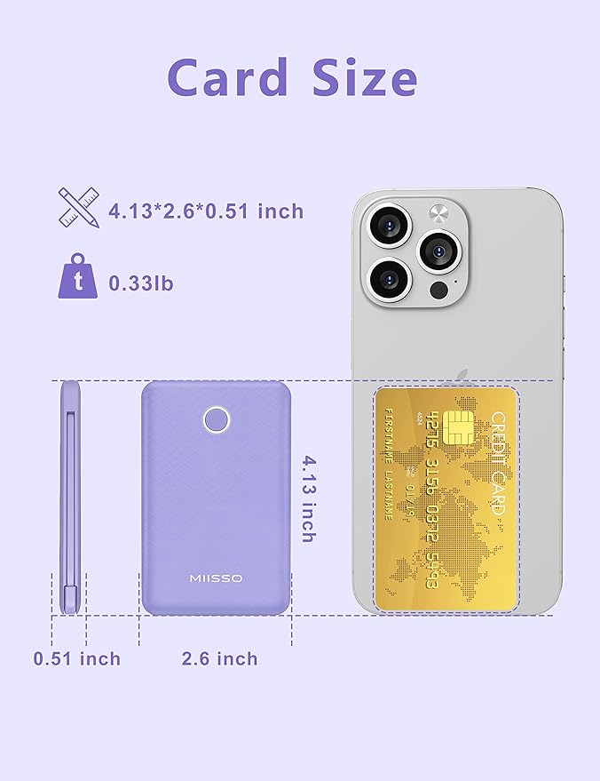 miisso 6000mah Ultra Slim Built in Cables Power Bank, Card Size Built in USB C - Image 2