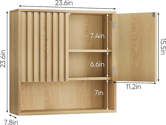 Smuxee Fluted Bathroom Cabinet Wall Mounted, Wooden Medicine Cabinet - Image 2