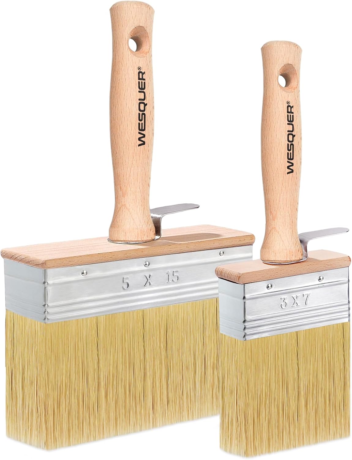 Wesquer Limewash Paint Brush Set 2 Pack Deck Stain Brush | Detachable handle synthetic bristles for deck fence furniture interior exterior staining projects