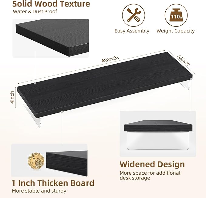 SSWOOD Dual Monitor Stand Riser, Wooden Desktop Organizer Shelf - Image 3