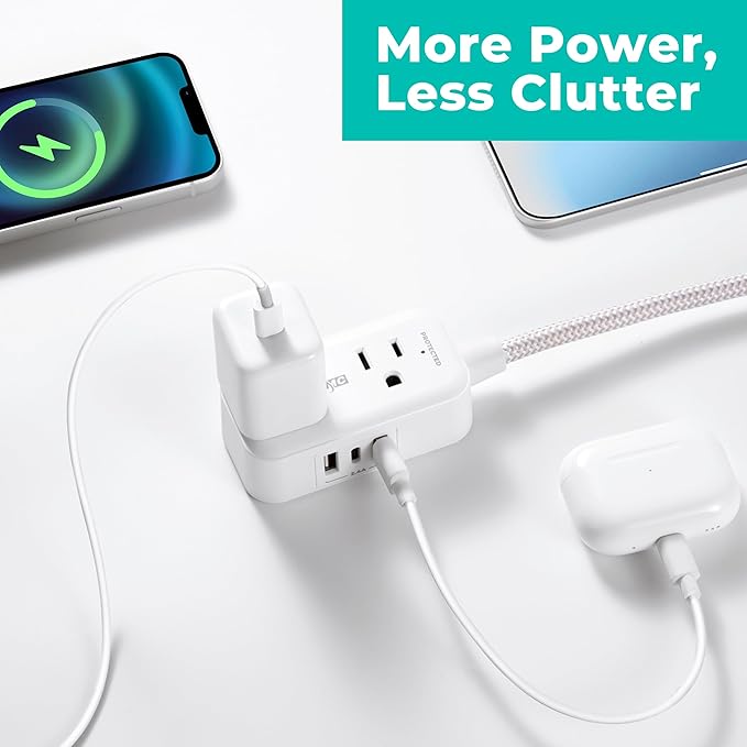 KMC 2-Outlet Mini Surge Protector Power Strip, 1 USB-C & 2 USB-A Ports - Image 4
