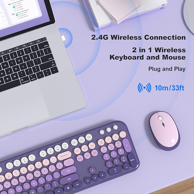 MOFII Wireless Keyboard and Mouse Combo, Full Size 2.4G Retro Round Computer - Image 3