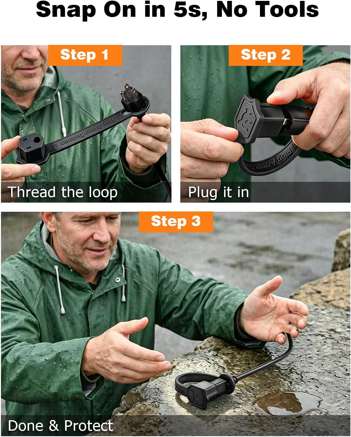 Mellbree Outdoor Plug Cover, 2&3 Prong Waterproof Extension Cord Protector | 120V Outlets - Weather Proof Exterior End Cap for Outside Electrical Plugs, Black