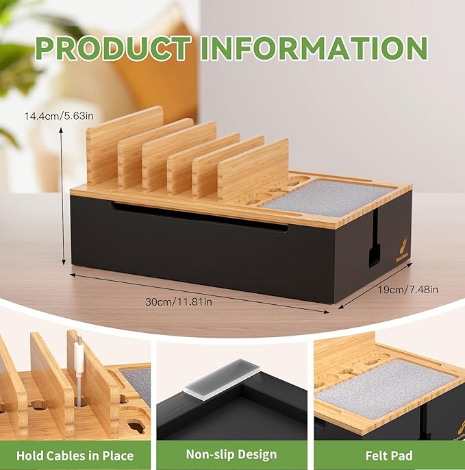 Pezin & Hulin Bamboo Charging Station, Electronic Devices Organizer - Image 3