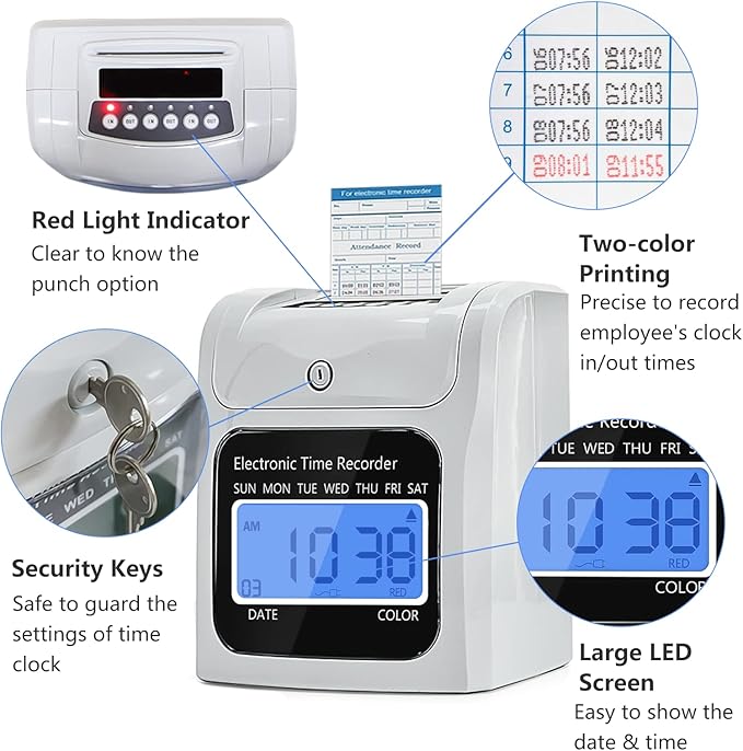 TooCust Time Clock Bundle with 200 Time Cards, 4 Ink Ribbons, 2 Ten-Slot Time - Image 3