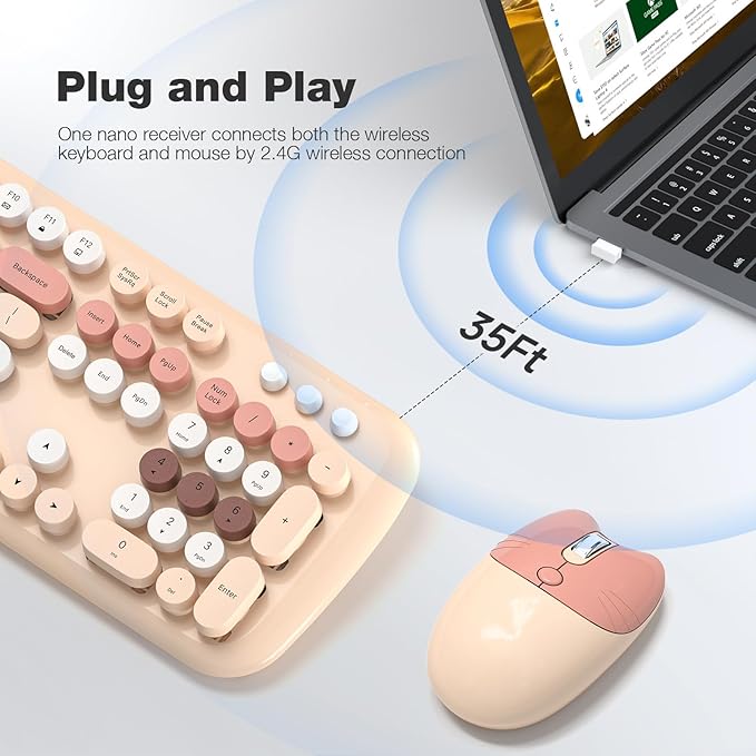 MOFII Wireless Keyboard and Mouse Combo, 2.4G Full-Size Retro Typewriter - Image 2