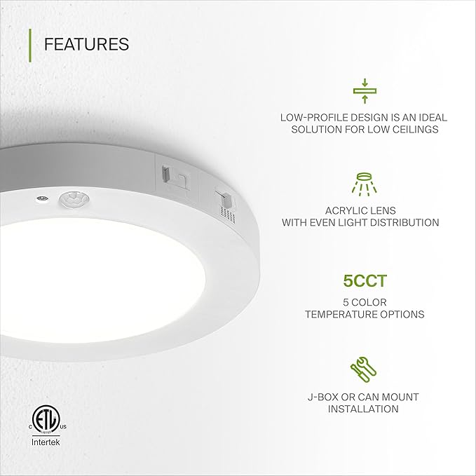 ASD LED 7" Round Flush Mount Ceiling Light Fixture, Low Profile Surface - Image 3