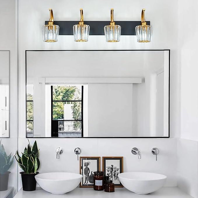 FDPBY Modern Bathroom Vanity Light, 4-Light Black Gold Wall Sconce - Image 7