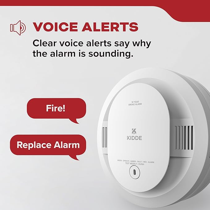 Kidde Smoke Detector, 10-Year Battery Powered, Voice Alerts, LED Warning Light - Image 3