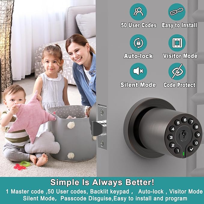 BOTHSTAR Keypad Door Knob with Key, Keyless Code Entry Lock, Auto Lock - Image 2