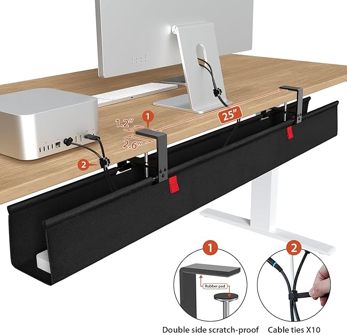 Univivi No Drill Under Desk Cable Management Tray, Clamp/Screw Mount Desk Cable - Image 3