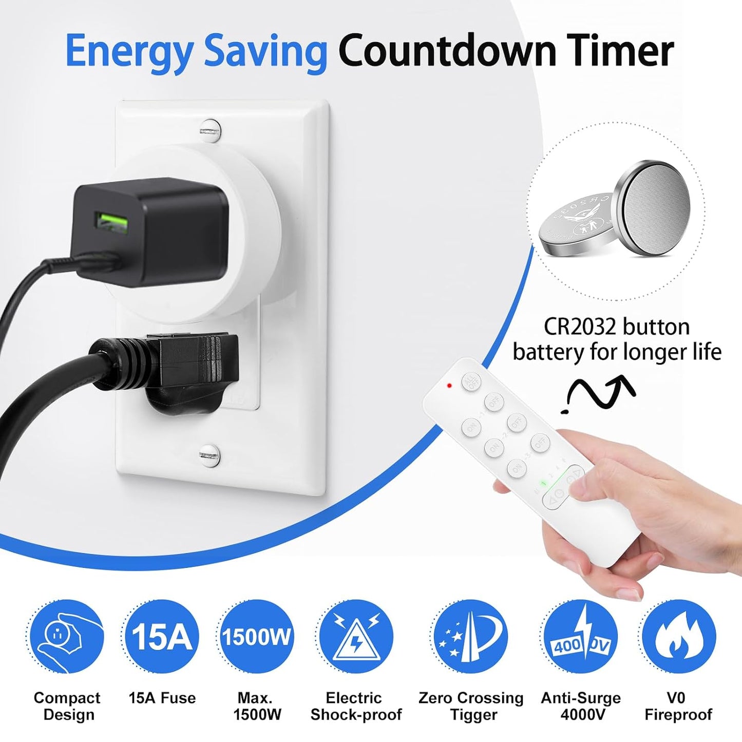 Greencycle Remote Control Outlet with Timer,1 Wireless Switch 3 Outlets | 200FT Long Range,15A/1875W,5 Timer Settings,Programmable and Expandable,for Lamps,Fans,Christmas Lights,Household Appliances
