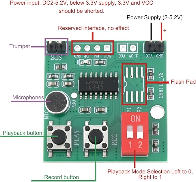 Create idea 2Pcs 35s Recordable Voice Module DIY Sound Recording Chip - Image 4