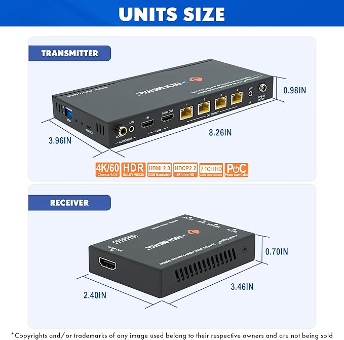 J-Tech Digital HDMI 2.0 4K 1x4 Splitter Extender Over Single Cable CAT6 - Image 6
