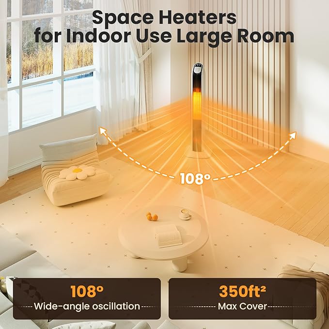 Zynkez 33" Space Heaters for Indoor Use Large Room, 1500W PTC Tower Fireplace - Image 6