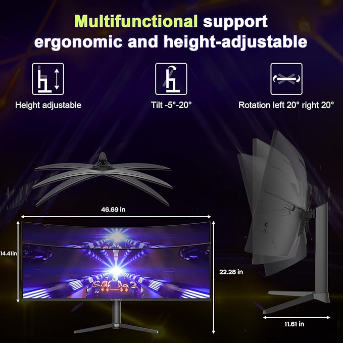 Amzfast 49 Inch Curved Monitor 120Hz DQHD 5120x1440p Ultrawide Gaming Monitor - Image 9