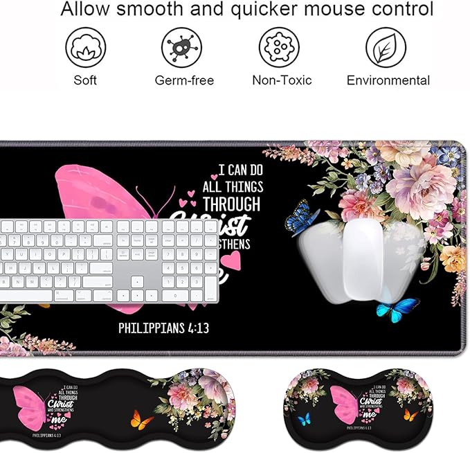 Ergonomic Keyboard Wrist Rest & Mouse Pad Wrist Rest Set, Butterfly Quote Bible - Image 4