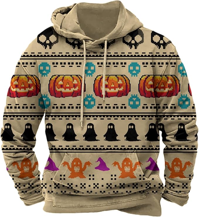 Halloween Hoodie Men Graphic Pumpkin Ghost Printed Sweatshirt Casual Trendy by Spatofa