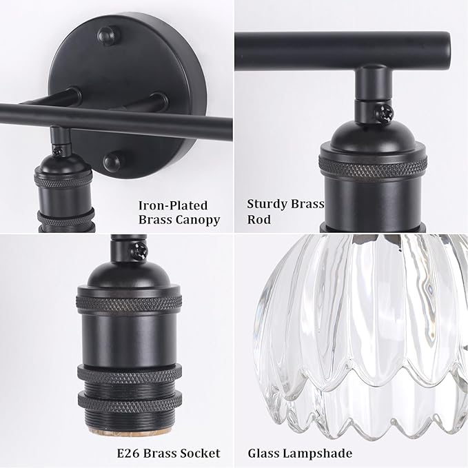 Shenmoyl Bathroom Light Fixtures, 3-Light Black Vanity Wall Light Over Mirror - Image 7