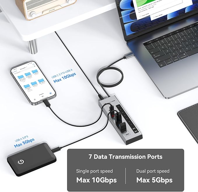 TobenONE Powered USB C Hub, 11-in-1 10Gbps USB C Splitter - Image 3