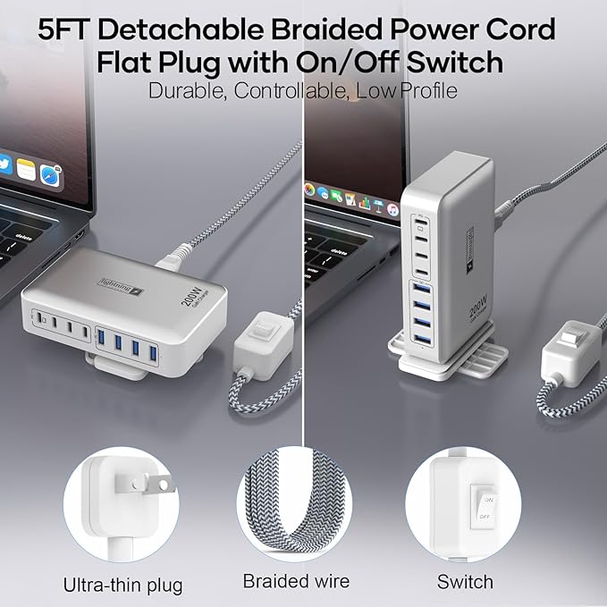 200W Charging Station for Multiple Devices, 8-Port USB C Charger Block Fast - Image 2
